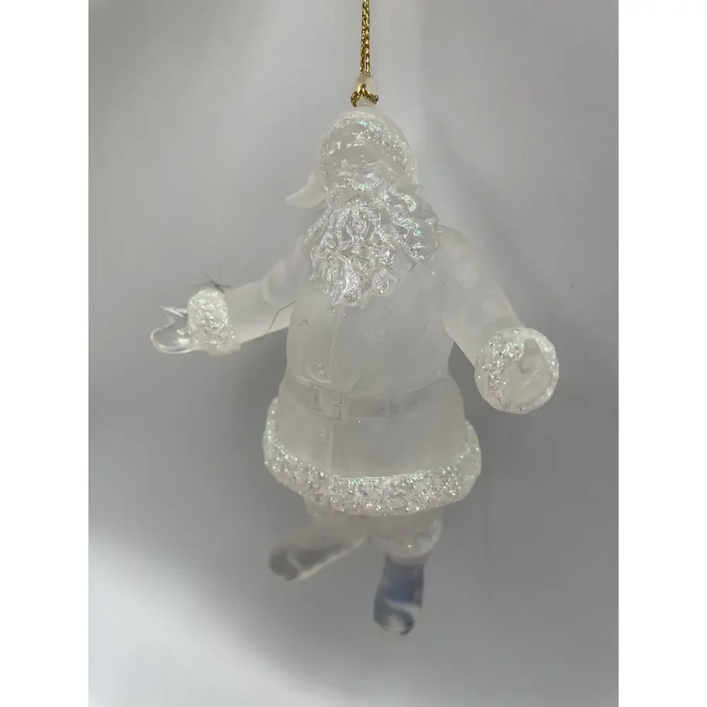 Frosted Santa Claus Christmas Ornament Santa Iridescent Glitter Snow Plastic Vtg